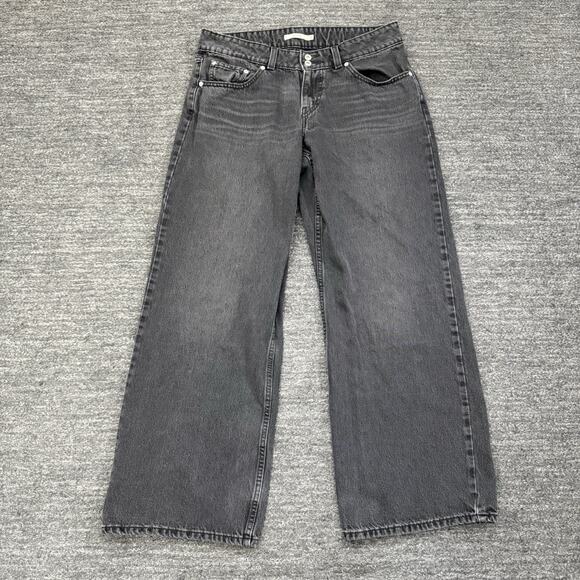 Levis Superlow Jeans Women 31 Black Wide Leg Grunge Skater Baggy Denim Gothic - Picture 1 of 10
